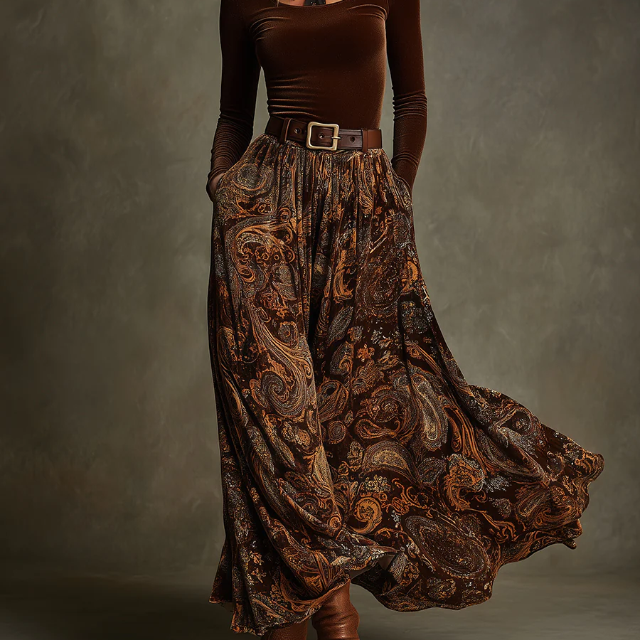 Vivienne Velvet Top and Paisley Maxi Skirt Set