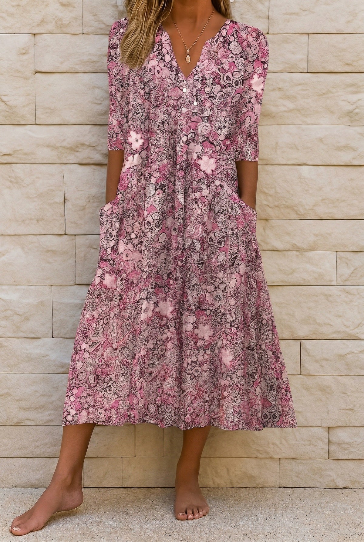 Harlow | Graceful V-Neck Elegance Midi Dress