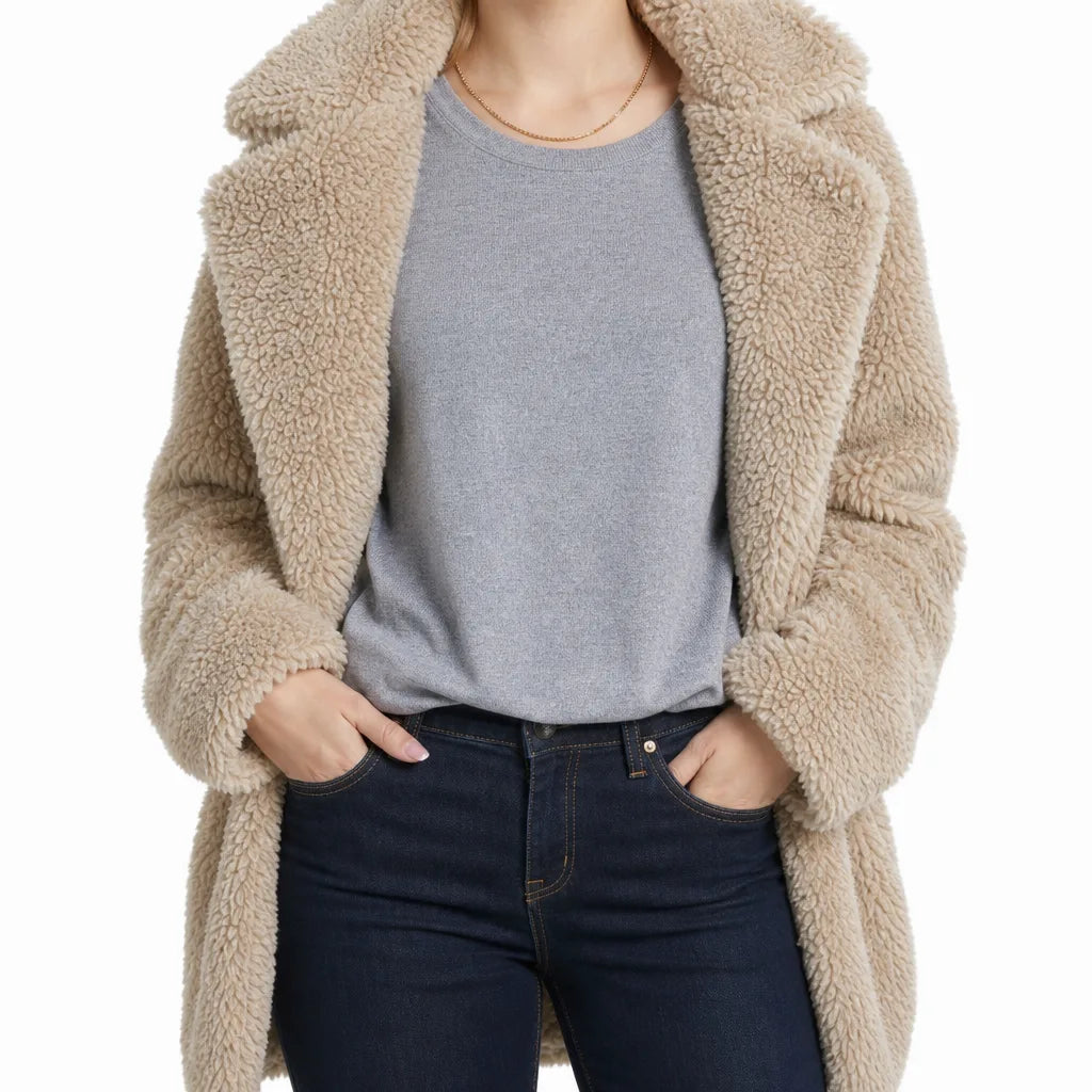 Women's Coats & Jackets: Fenna Plush Longline Teddy Coat