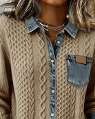 Long-Sleeve Shirt with Denim Patchwork