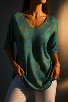 Women's Retro Art Print Casual Pullover Knit