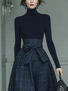 Lila Turtleneck Stretch Top & Plaid Skirt Set