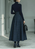 Lila Turtleneck Stretch Top & Plaid Skirt Set