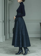 Lila Turtleneck Stretch Top & Plaid Skirt Set