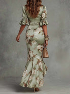 Anastasia | Long Satin Dress with Floral Print