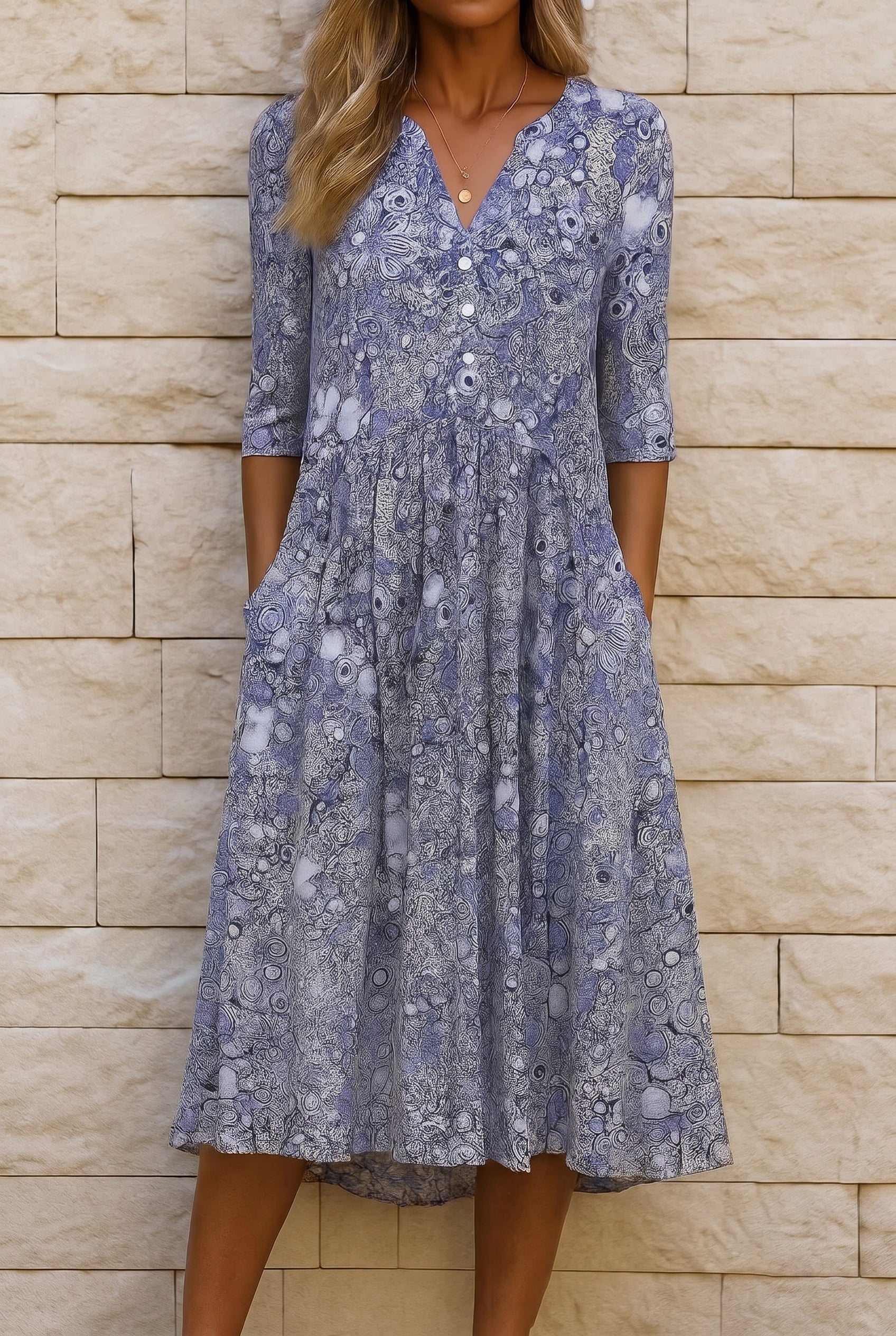 Harlow | Graceful V-Neck Elegance Midi Dress