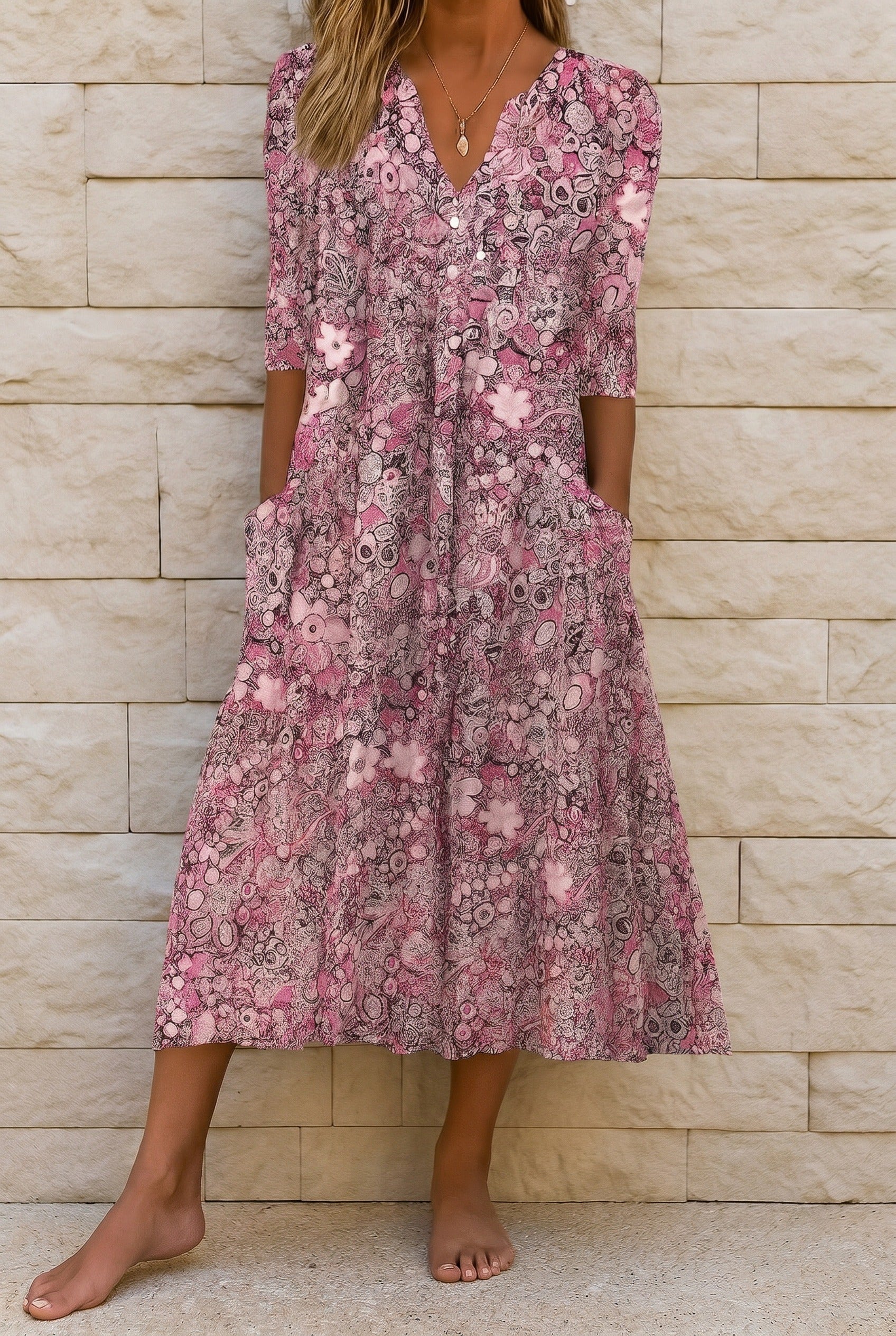 Harlow | Graceful V-Neck Elegance Midi Dress